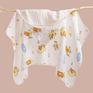 <b>Comfort</b> <b>Baby</b> Muslin Hooded Swaddle <b>Blanket</b> 90x90cm 100% Cotton Woven Cartoon Pattern - Product Image 5