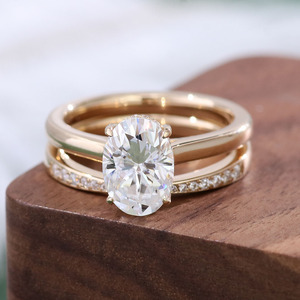 Anillos DE BODA oro 18K pareja VVS moissanite anillo personalizado 2CT corte ovalado solitario anillo de compromiso conjunto - Product Image 1