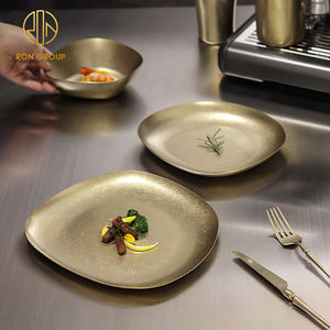 <span class=keywords><strong>Vajilla</strong></span> Irregular de <span class=keywords><strong>Melamina</strong></span> Dorada, Plato de Acero Inoxidable para Hotel, Restaurante, Cena, Cubiertos, Novedad - Product Image 3