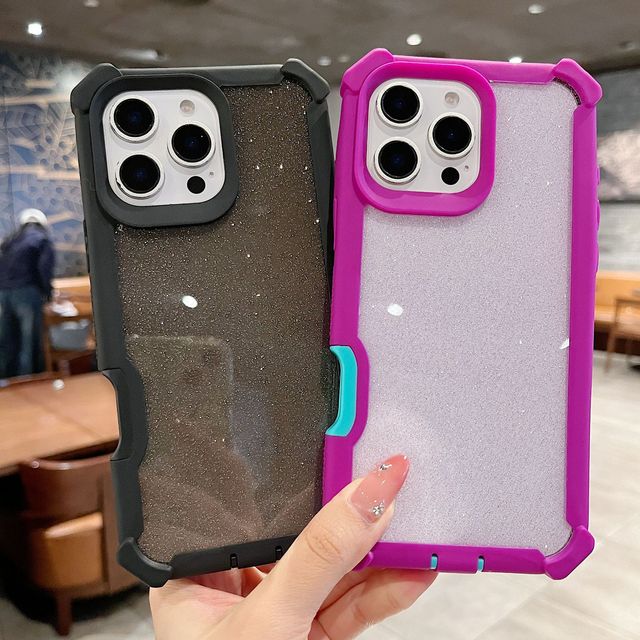 Lichicase Space Shockproof Glitter Clear Back Cover for Tecno Pop10 Spark Go 2 Armor Design 2 in 1 Hybrid Case