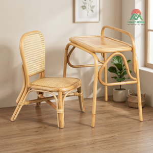 Juego de Mesa y Sillas Infantiles de Ratán Nhat Minh, Respaldo Sólido, Rectangular, Diseño Rústico y Duradero para Niños - Product Image 3
