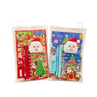 Kerst schrijfwarenset pluche broche A5 notitieboek potlood gum klikpen groothandel klasprijs cadeau schrijfwarenset
