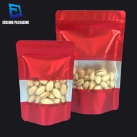 Vente en gros emballage en papier kraft pour collations avec zip-lock refermable sac Doypack pochette debout noire avec fenêtre
