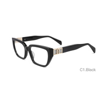Monture de lunettes optiques de luxe en acétate, forme carrée géométrique, transparente et tendance, avec branches décorées et charnières à ressort