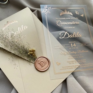 Elegantes Tarjetas de Invitación de Acrílico con Estampado Dorado Verde para Bodas y Graduaciones, Diseño Rectangular Personalizado para Eventos Nupciales - Product Image 2
