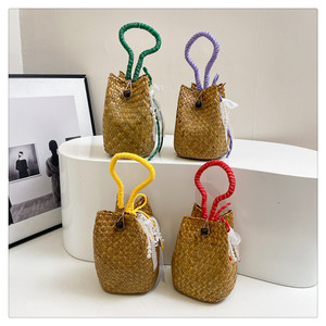 Bolsa Balde Estilo Coreano 2026 Primavera/Verão Nova Bolsa Feminina de Praia para Viagem à Beira-Mar com Fecho de Botão em Palha Trançada - Product Image 6