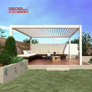 Toit à lames orientables motorisé, bioclimatique, moderne, en aluminium, avec rideaux latéraux, pour jardin, patio, balcon, pergola - Product Image 1