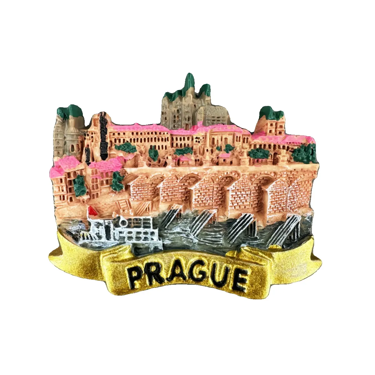 Aimants de réfrigérateur d'usine OEM cadeau de voyage Pont et château tchèque Prague souvenirs aimant 3D