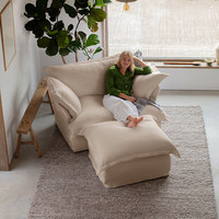 Modernes Luxus-Creme-Wolken-Ecksofa Übergroßes Tiefsitz-Modulsofa mit Kissen Minimalistisches Leinen-Stoff Wohnzimmersofa