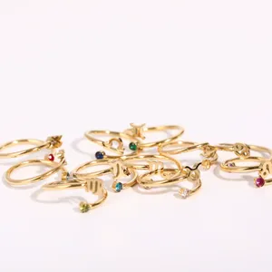 Diseño de acero inoxidable de moda 12 signos de horóscopo anillo ajustable abierto Birthstone Color circón anillo para la <span class=keywords><strong>suerte</strong></span> - Product Image 2