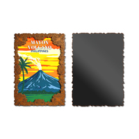 Aimant de réfrigérateur décoratif en bois avec cadre, souvenirs de paysage exotique du volcan Mayon aux Philippines, cadeau de décoration murale, usine OEM tout-en-un