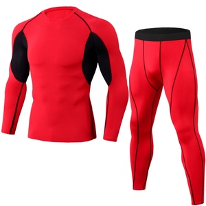 Conjunto Deportivo de 2 Piezas para Hombre, Pantalones y Camiseta de Compresión Rojos con Estampado de Crossfit, para Natación - Product Image 1