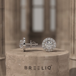 14K White Gold Round Diamond Halo Stud Earrings Elegant Pave Set Sparkling Brilliant Cut Fine Jewelry Gift - Product Image 1