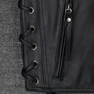 Chaleco de Motociclista Estilo Cuero Negro para Hombre, Talla Grande, con Cierre de Cadena, Corte Regular, Color Sólido - Product Image 4