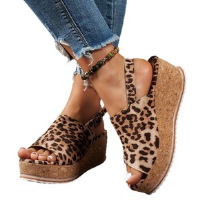 Sandales romaines compensées à plateforme pour femmes, imprimé léopard, nouvelle collection été européenne et américaine - Product Image 5