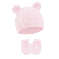 Conjunto de Gorro y Manoplas para Bebé Unisex, Transpirable, de Spandex/Algodón, con Diseño de Orejas de Oso, Guantes Antiarañazos y Gorro