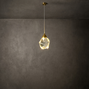 Single Faceted Crystal Pendant <b>Light</b> Geometric Diamond Shape Brass Ceiling Hanging Lamp - Product Image 2
