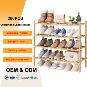 Meuble d'entrée personnalisé : Organisateur de chaussures peu encombrant, étagère à chaussures en bambou à 4 niveaux pour coin d'entrée ou salon - Product Image 1