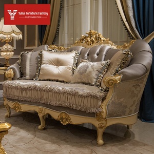 Luxueuze Franse stijl klassieke handgesneden sectionele bankset, <span class=keywords><strong>2</strong></span>-zits rechthoekig berkenhout, sponsvulling, stoffen bekleding, meubels voor thuis - Product Image 1