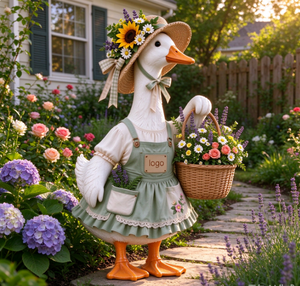 Statue de canard de jardin avec chapeau de paille et panier de fleurs, décoration de porche de ferme, ornement de bienvenue pour pelouse extérieure - Product Image 6