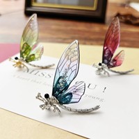 Broche libellule à ailes fines rétro, design féminin haut de gamme, tempérament de fleur de poitrine de niche, broche anti-éblouissement avec accessoires