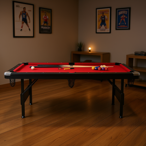 D0100HADKBV Table de billard portable pliable de 7 pieds avec tissu rouge et pieds en métal, idéale pour les jeux en famille, les enfants et les adultes - Product Image 2