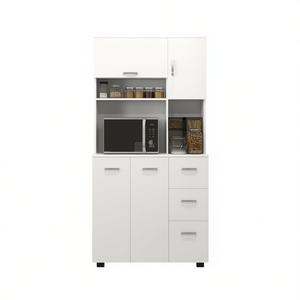 Meuble de rangement de cuisine moderne blanc avec 3 tiroirs et espace pour micro-ondes - Product Image 1