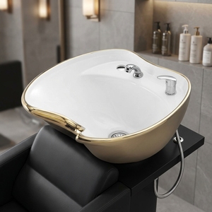 Vente en gros d'éviers à shampoing dorés/noirs/blancs Lavabos de salon de coiffure Lavabo à cheveux en céramique - Product Image 1