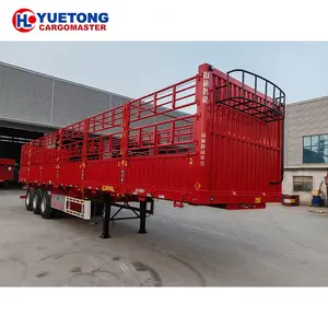Yuetong 맞춤형 운송화물 트럭 레드 사이드 월 3 차축 40 톤 스테이크 울타리 세미 트레일러 방수포 폴