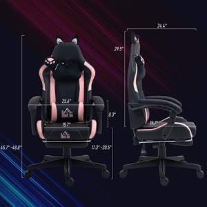 Silla de juego bonita negra y rosa con orejas de gato, silla ergonómica para ordenador con reposapiés, silla reclinable para juegos de PC para niñas, adolescentes y niños - Product Image 3