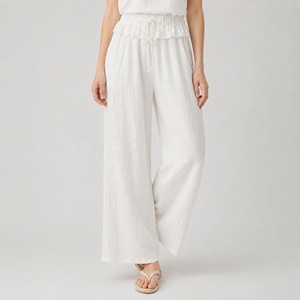 <span class=keywords><strong>Pantaloni</strong></span> a gamba larga a vita alta da <span class=keywords><strong>donna</strong></span>, casual estivi, <span class=keywords><strong>con</strong></span> <span class=keywords><strong>elastico</strong></span> in vita e coulisse, <span class=keywords><strong>con</strong></span> tasche - Product Image 2