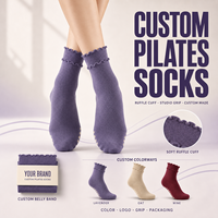 Chaussettes de yoga et de pilates personnalisées à volants, antidérapantes, en coton 100%, longueur mi-mollet
