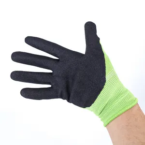 13G sarung tangan keselamatan industri kerja dilapisi pasir nitril hitam poliester hijau