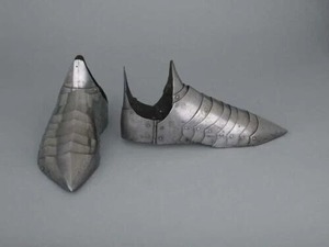 Chaussures d'armure de chevalier en acier plaqué argent, bottes médiévales gothiques pour costume, pour adulte, reconstitution historique, objet de collection - Product Image 1