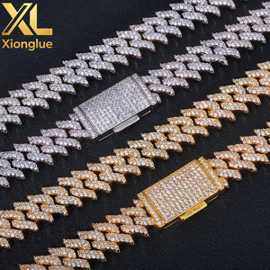 Fashion Men's Hiphop Rap Jewelry Chunky 15mm Alloy Two Rows <b>Iced</b> <b>Out</b> Crystal Thorns Gold Silver Cuban <b>Chain</b> Necklace Bracelets - Product Image 2