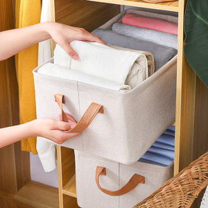 Clothing Organizer Foldable Rectangle Beige Extra Long Cotton Linen <b>Storage</b> Box For Home <b>Drawer</b> Use - Product Image 3