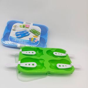 Moule à glaçons en forme de dessin animé, 4 cavités, vert, avec couvercle, pour glaces maison, qualité alimentaire, utilisation au congélateur - Product Image 1