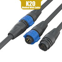 AOHUA 20A AC Power Lighting Wire Harness K20 Wire to Wire Male Female Plastic Waterproof Plug IP68 2Pin Overmolding Connector