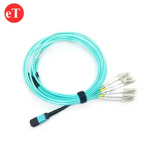 Elite OM3 40G 100G Aqua 12 çekirdek kadın MTP MPO LC Fiber optik yama kablosu