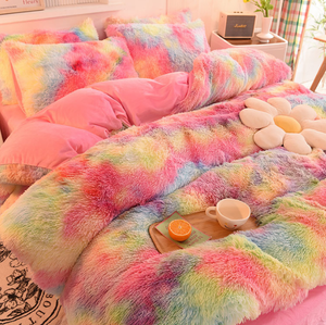 ชุดเครื่องนอน4ชิ้นผ้ากำมะหยี่สีรุ้งมัดย้อมผ้าคอตตอน400TC ผ้านวมคลุมและผ้าปูที่นอนสำหรับฤดูหนาวใช้ในบ้าน - Product Image 3