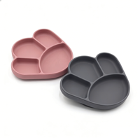 Assiette et cuillère à ventouse en silicone MP en forme de griffe, à motifs animaux, pour bébés, avec compartiments, pour une alimentation stable à domicile