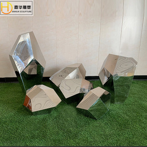 Escultura Decorativa de Jardín para Exteriores, de Acero Inoxidable Jiahua, con Piedra Facetada Irregular y Acabado de Espejo, para Césped, Hotel, Fuente de Agua - Product Image 5