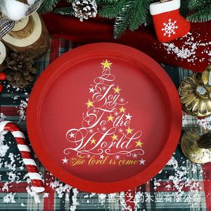<b>Christmas</b> Decorative Tray Round Red With Snowman And <b>Tree</b> Design For Holiday <b>Table</b> Setting - Product Image 4