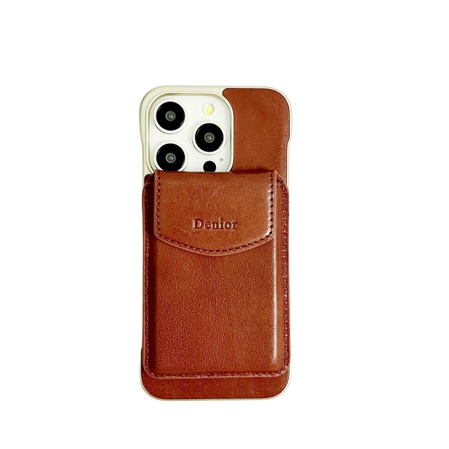 Denior Luxury Genuine Leather Magnetic Card Wallet Phone Case Anti-Fingerprint 360 Protection Wireless Charging Compatible for