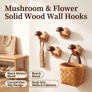 Crochet mural décoratif <span class=keywords><strong>en</strong></span> bois massif <span class=keywords><strong>en</strong></span> forme de champignon, adhésif sans perçage, pour manteaux et sacs, <span class=keywords><strong>en</strong></span> noyer Sapele, pour entrée et armoire - Product Image 5