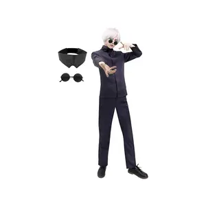 DAZCOS Satoru Cosplay Men's US Size Outfit with Glasses Blindfold Jacket Pants Costume for Adult