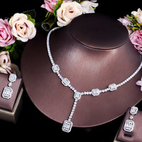 Ensemble de bijoux pour fille tendance, zircone cubique, bijoux de mariée tendance, ensemble de bijoux 2 pièces, collier et boucles d'oreilles