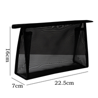 Pochette de voyage en nylon noir avec logo personnalisé, pliable, de luxe, en maille, grande, pour cosmétiques, fermeture éclair, trousse de maquillage