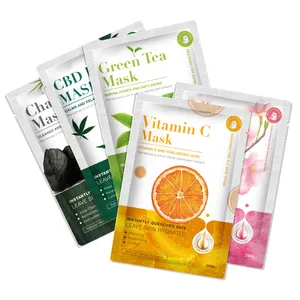 Wholesale Private Label Korean Natural Cosmetic Skin Care Moisturizing Charcoal Green Tea Sakura Hemp Vitamin C Facial Mask