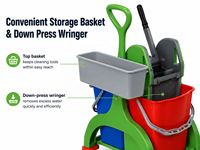 Chariot essoreur à serpillière professionnel en plastique 36L, à pression par le haut, à 2 seaux, robuste, avec panier de rangement, roulettes pivotantes à 360°, capacité de 200 lb